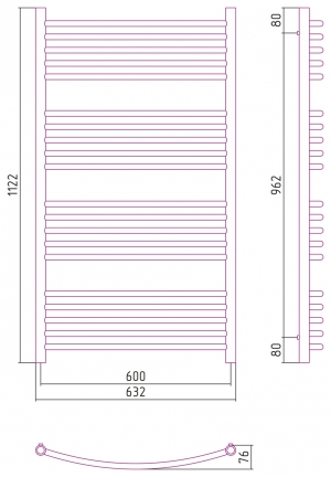 Полотенцесушитель комбинированный Сунержа Богема-ПРОФИ выгнутый 1200x600. 00-5101-1260